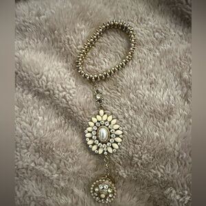 Delicate Cream and Gold Floral Pendant Bracelet and Ring Combo - Women Jewelry